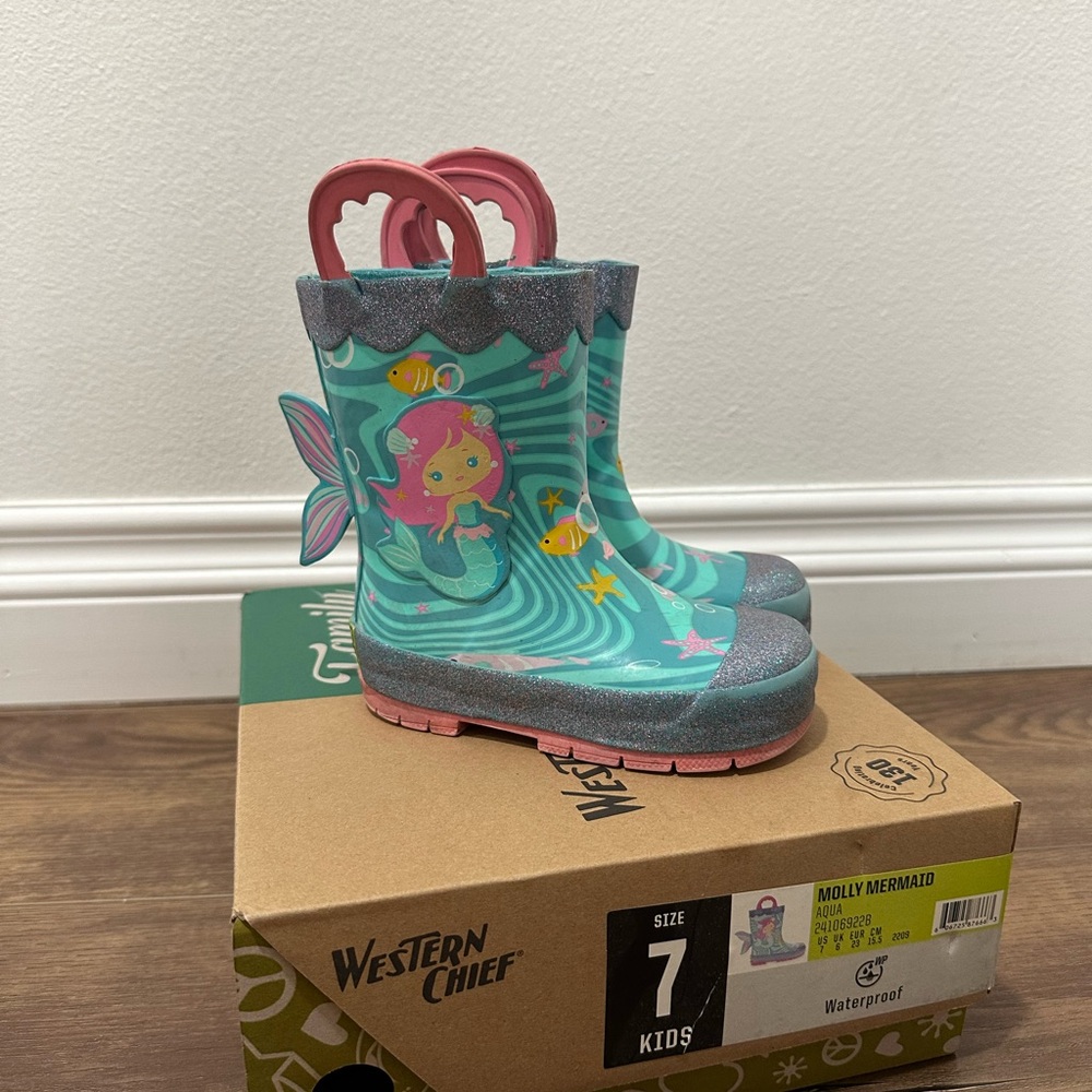 Western Chief Kids Mermaid Rain Boots - Aqua and Pink